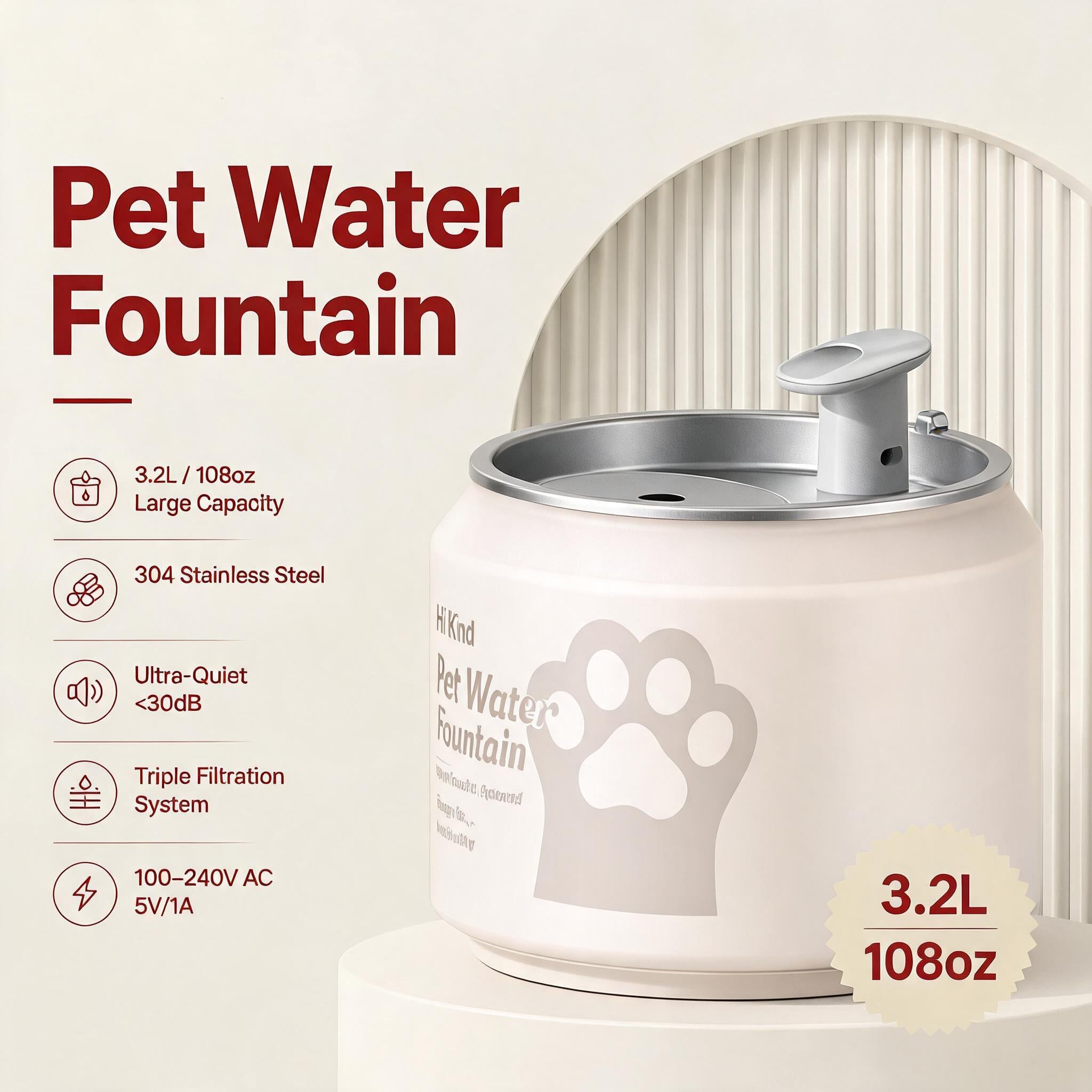 Hi kind Pet Water Fountain-White